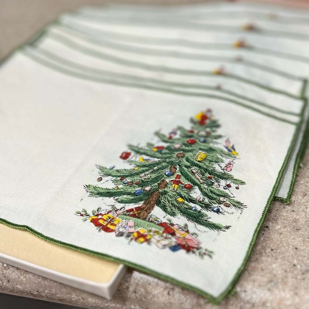 Vintage set of 8 linen cocktail napkins by Spode - Picture 2 of 6